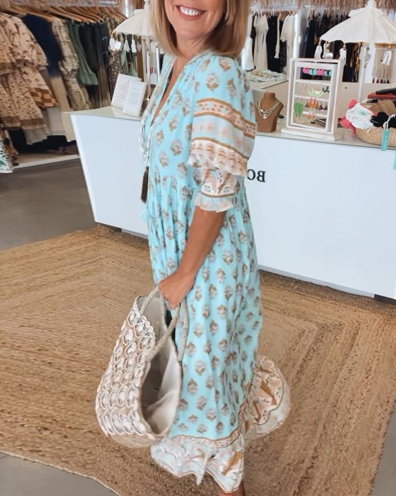 MANA | Schickes Midikleid mit Blumenmuster und V-Ausschnitt