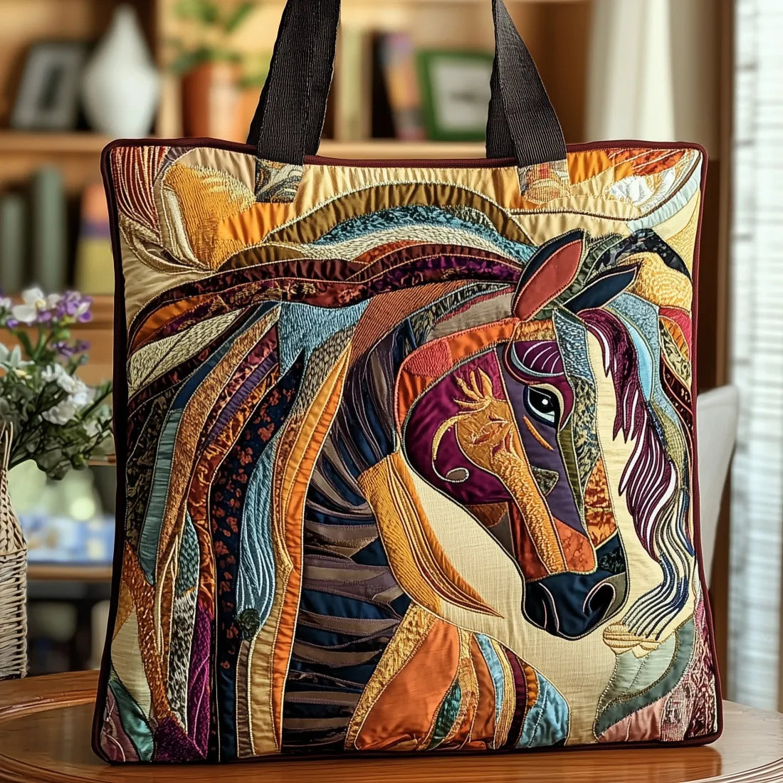 Handgefertigte Tasche - Buntes Mosaikpferd