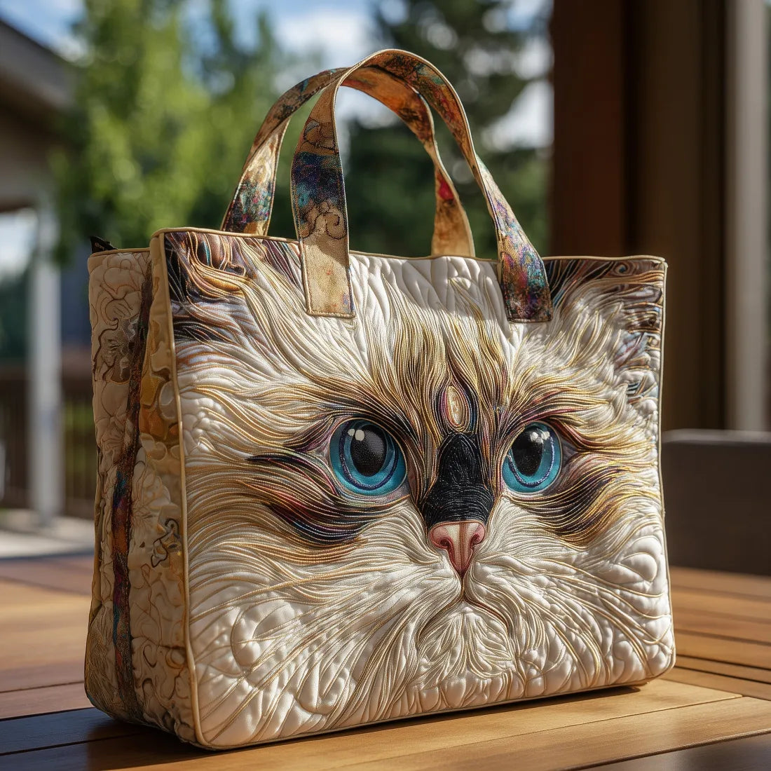 Handgefertigte Tasche - Weiße Katze mit blauen Augen