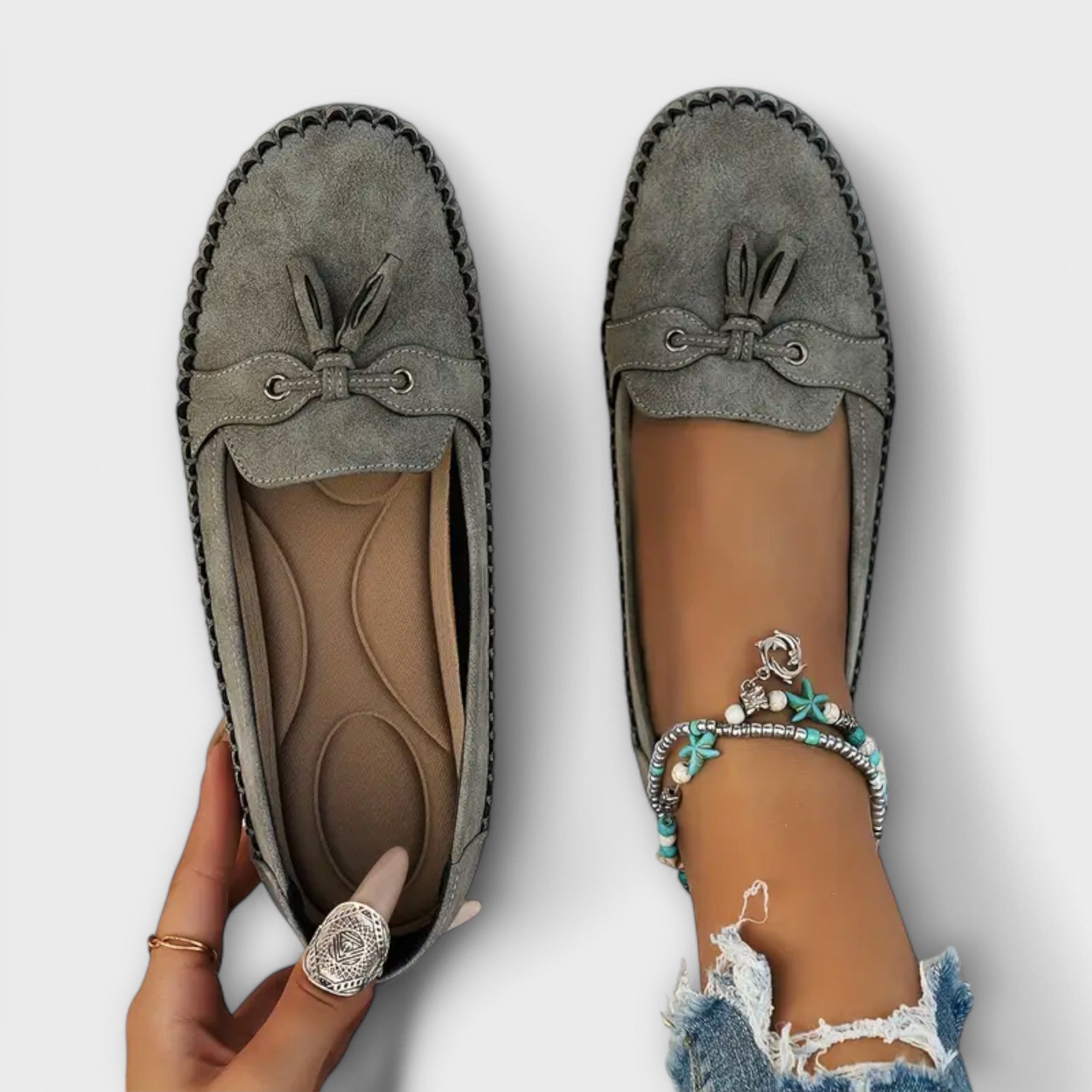 Lieselotte - Blaue Bootsmokassins mit Quasten