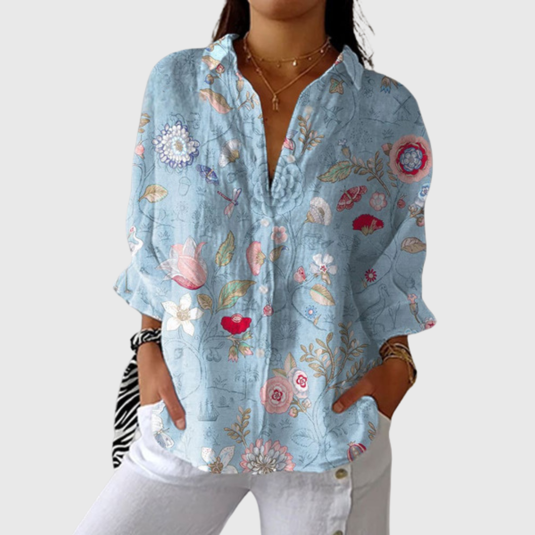 Leichte und farbenfroh bedruckte Bluse