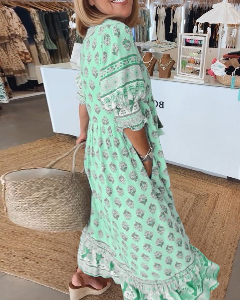 MANA | Schickes Midikleid mit Blumenmuster und V-Ausschnitt