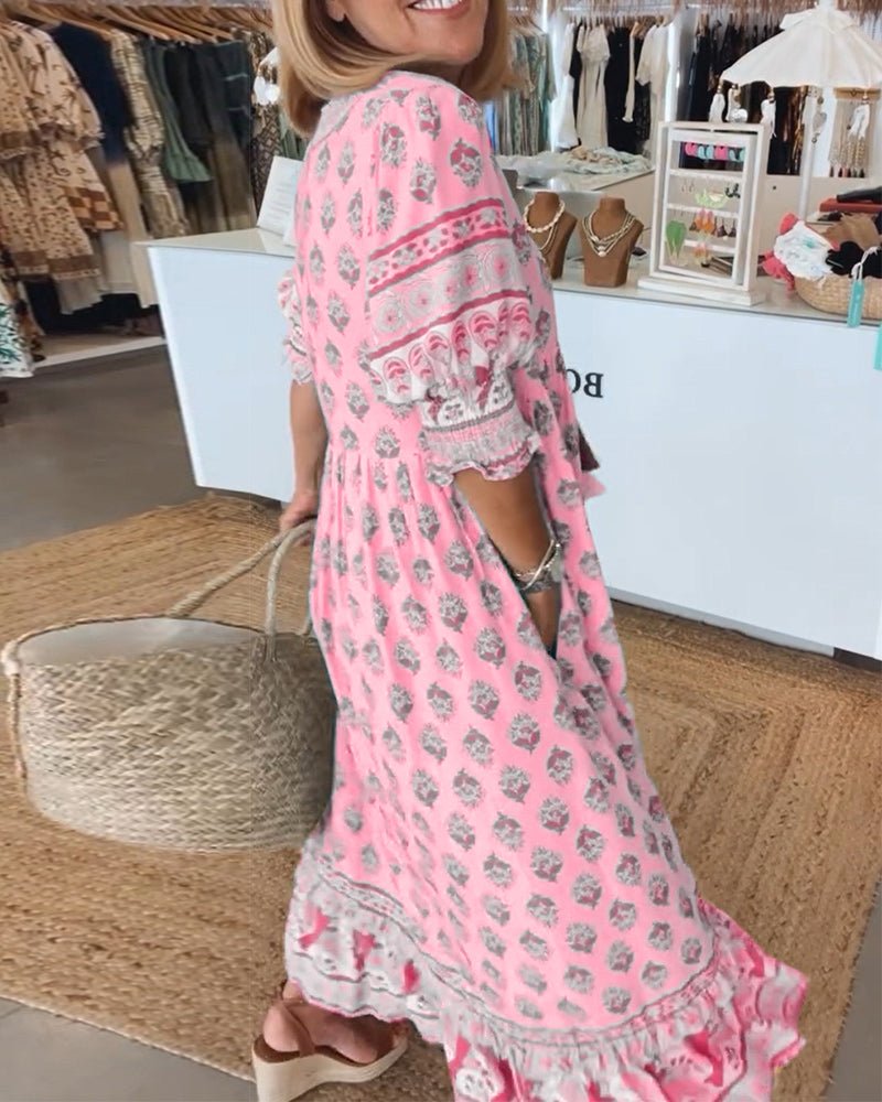 MANA | Schickes Midikleid mit Blumenmuster und V-Ausschnitt