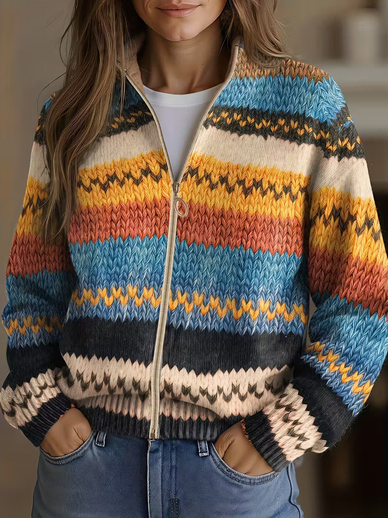 Jenna – Mehrfarbige Strickjacke mit Zickzackstreifen