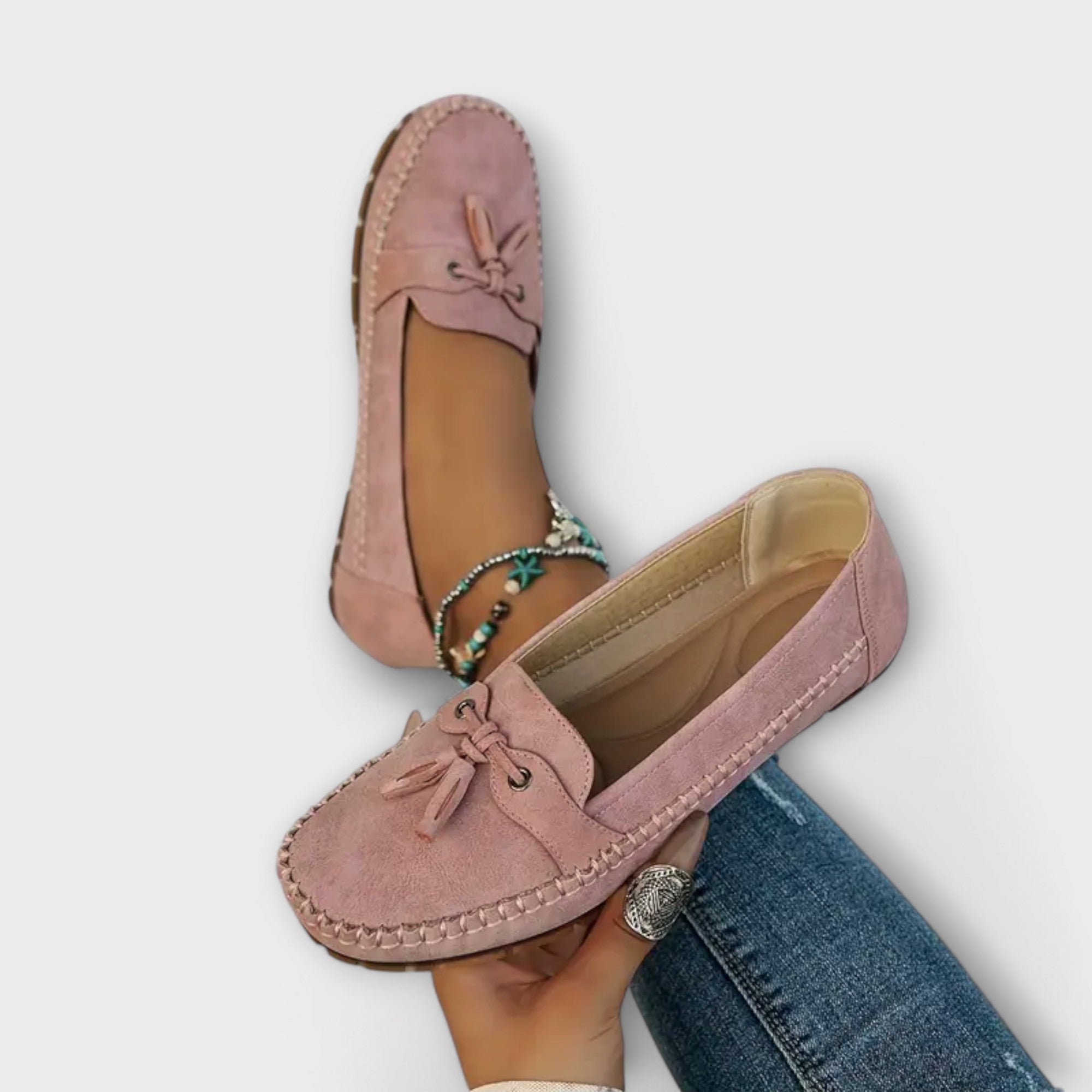 Lieselotte - Blaue Bootsmokassins mit Quasten