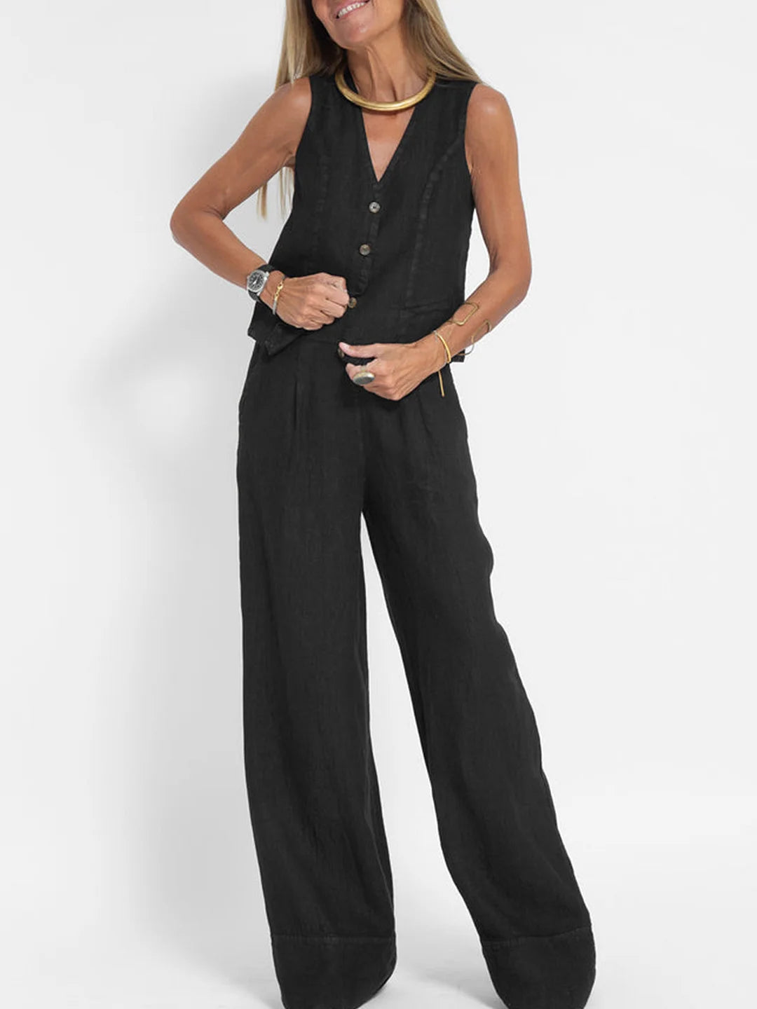 Aira - Set aus geknöpfter Weste und weit geschnittener Hose