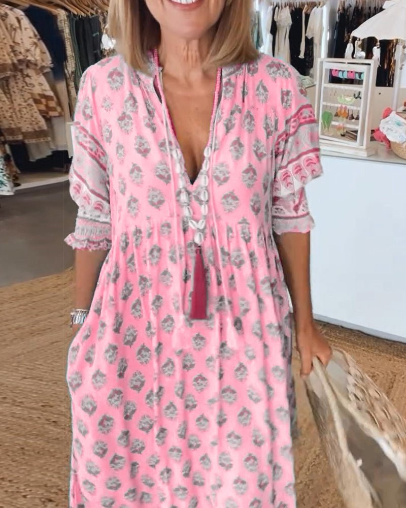 MANA | Schickes Midikleid mit Blumenmuster und V-Ausschnitt