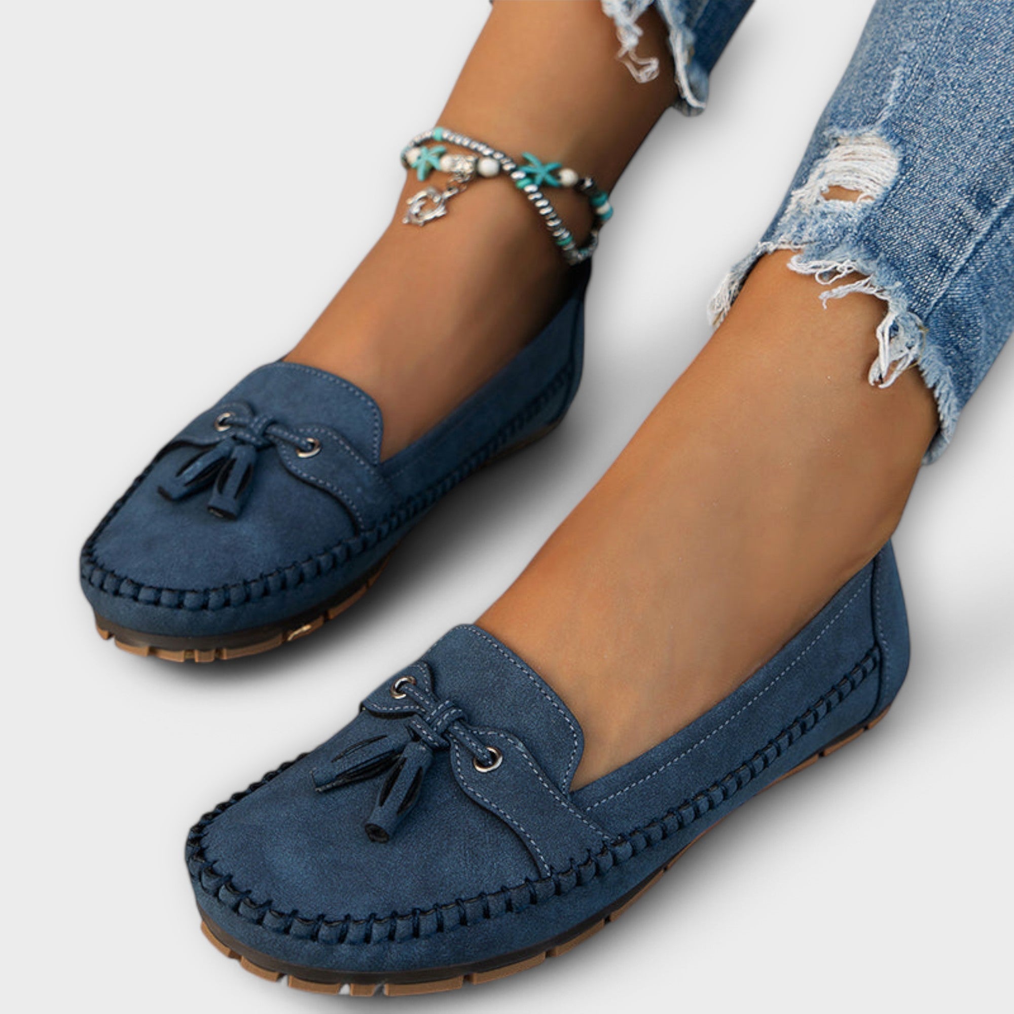 Lieselotte - Blaue Bootsmokassins mit Quasten