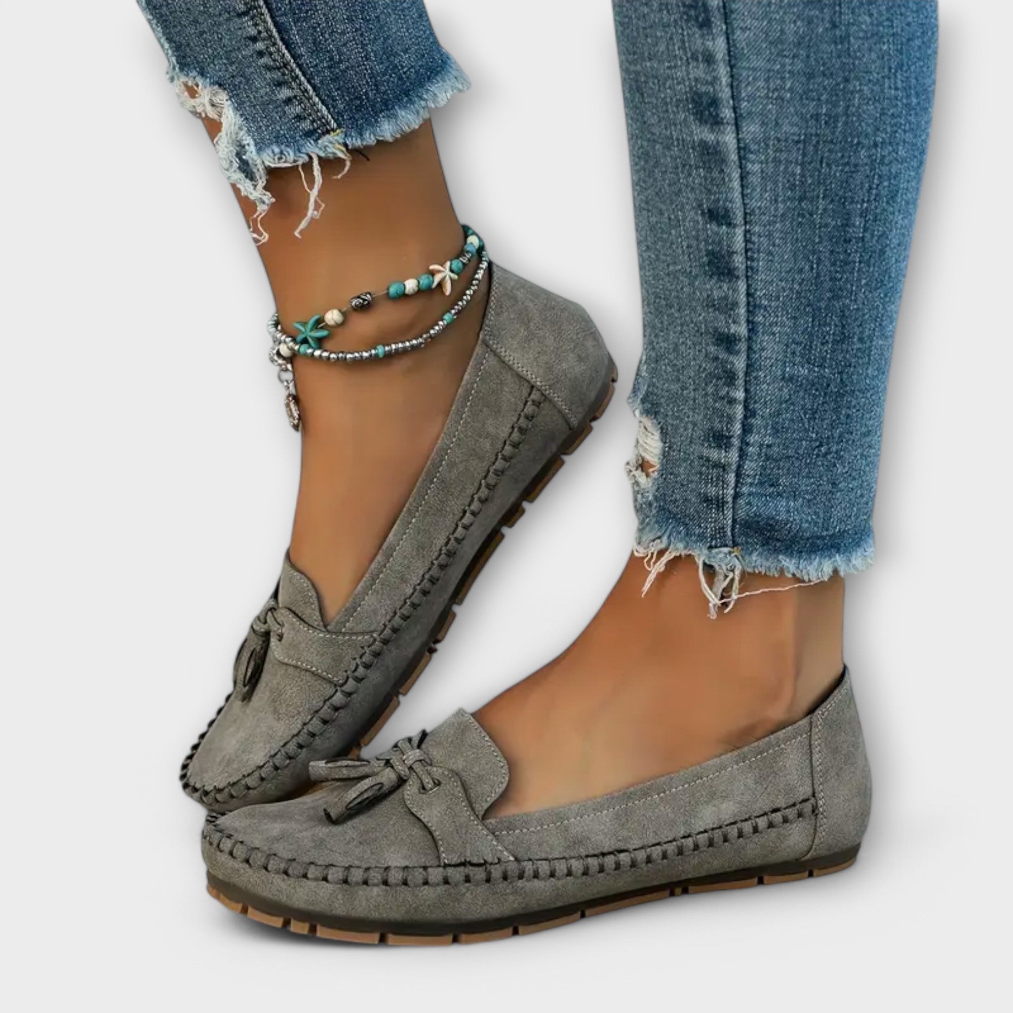 Lieselotte - Blaue Bootsmokassins mit Quasten