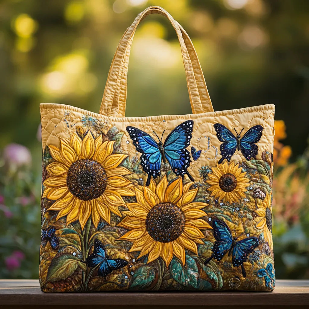 Handtasche - Sonnenblumen und blaue Schmetterlinge