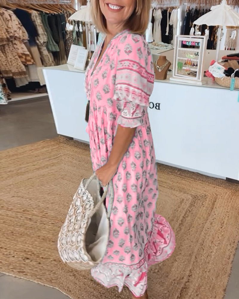 MANA | Schickes Midikleid mit Blumenmuster und V-Ausschnitt