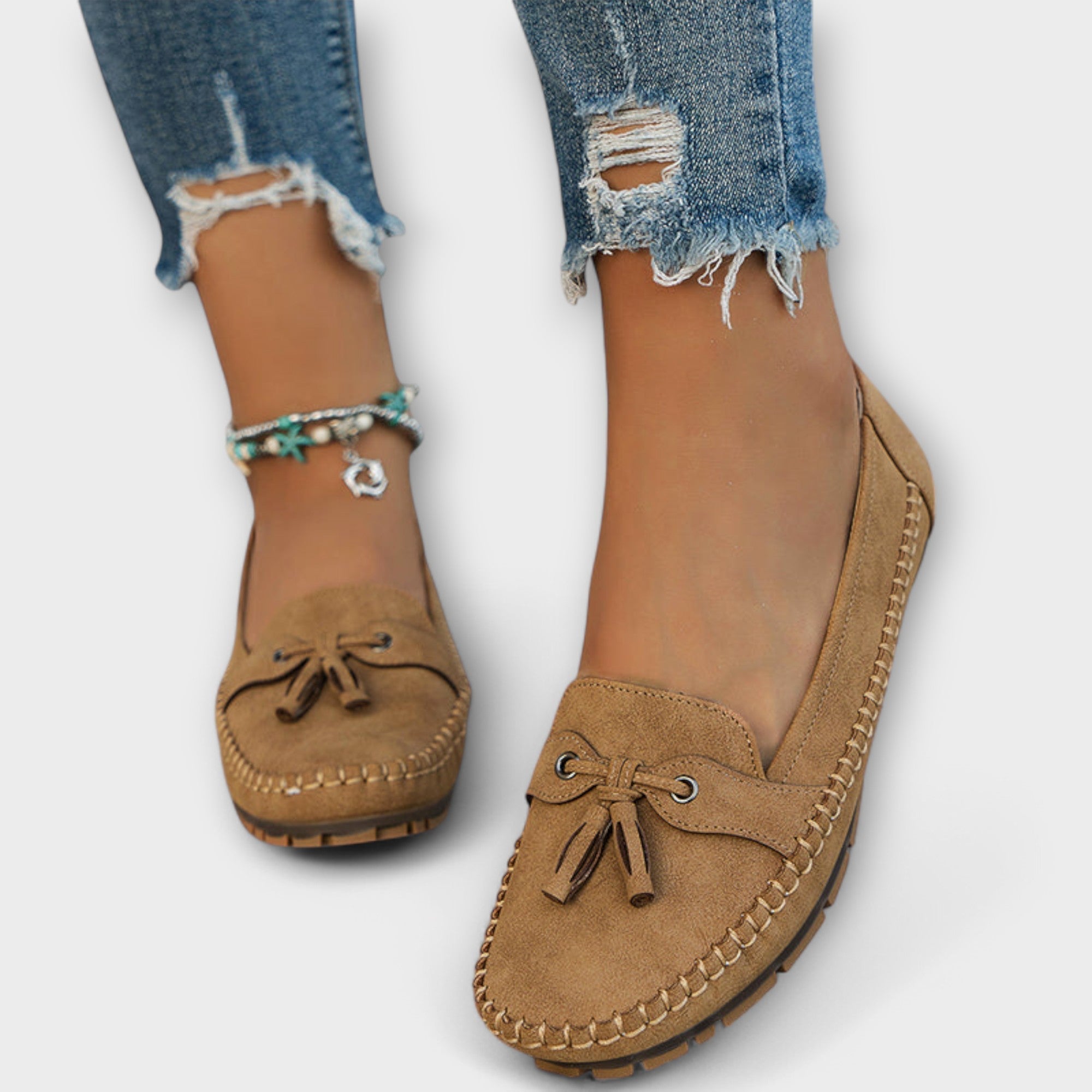 Lieselotte - Blaue Bootsmokassins mit Quasten