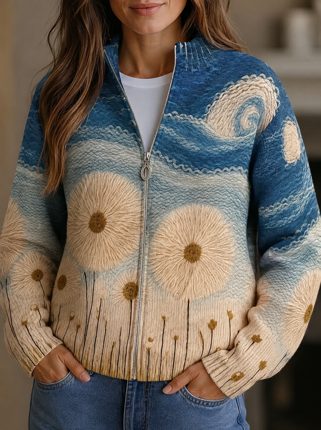 Quinn - Dandelion Stepp-Strickjacke mit Reißverschluss