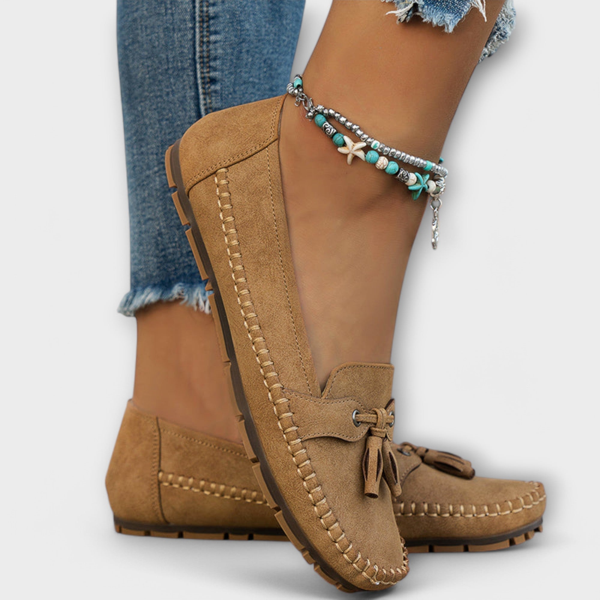 Lieselotte - Blaue Bootsmokassins mit Quasten