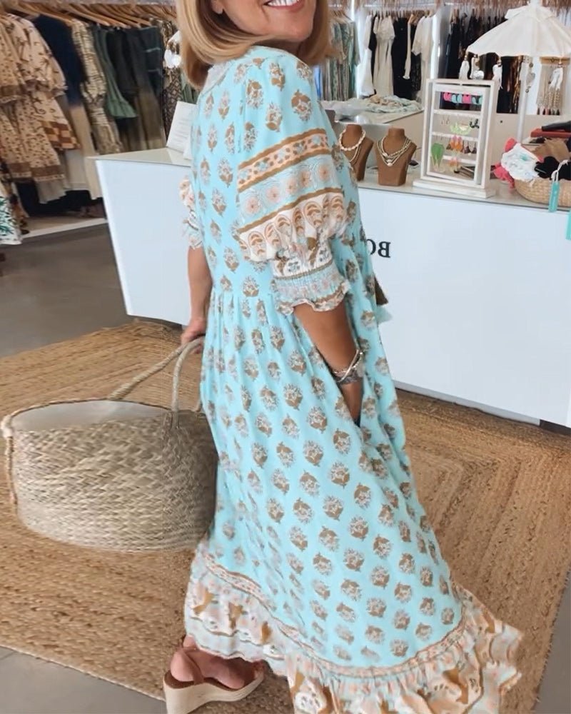 MANA | Schickes Midikleid mit Blumenmuster und V-Ausschnitt