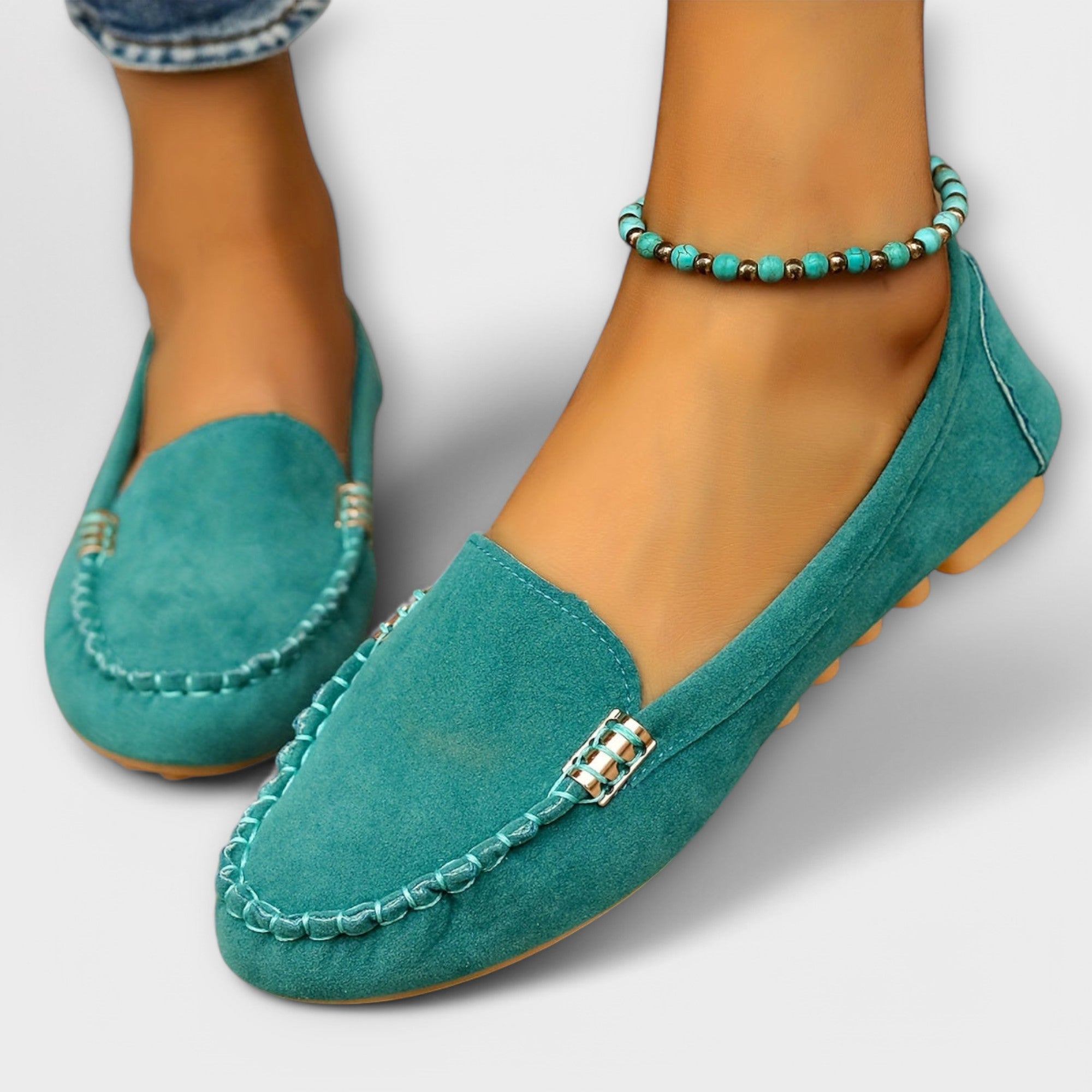 Bertlinde - Türkisfarbene Wildleder-Loafer