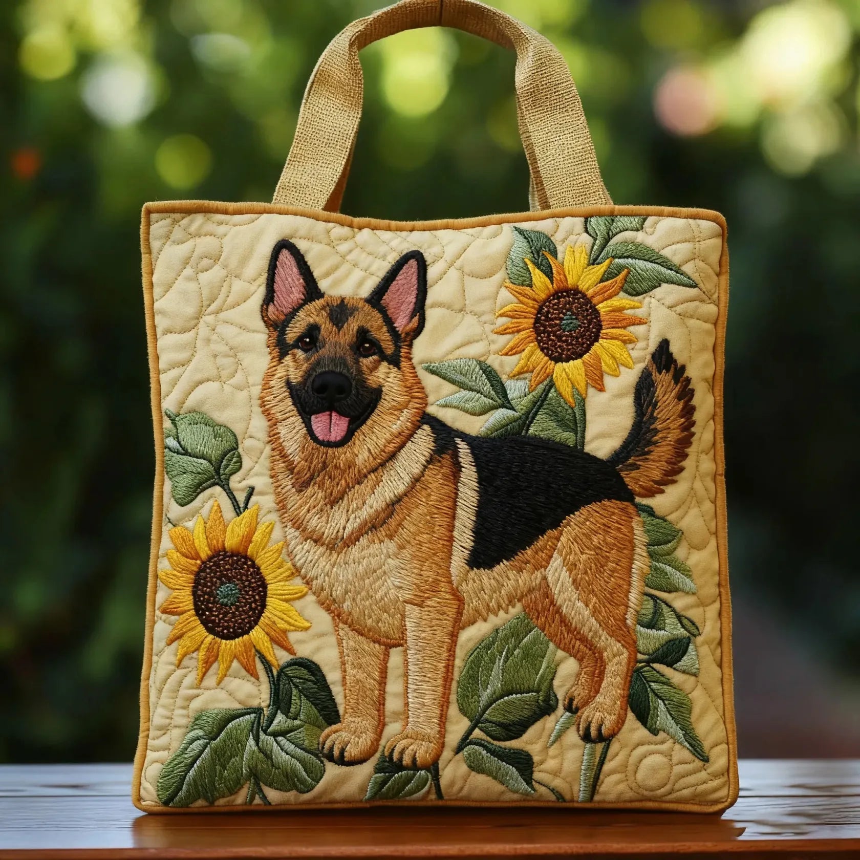 Handgefertigte Tasche - Deutscher Schäferhund mit Blumen