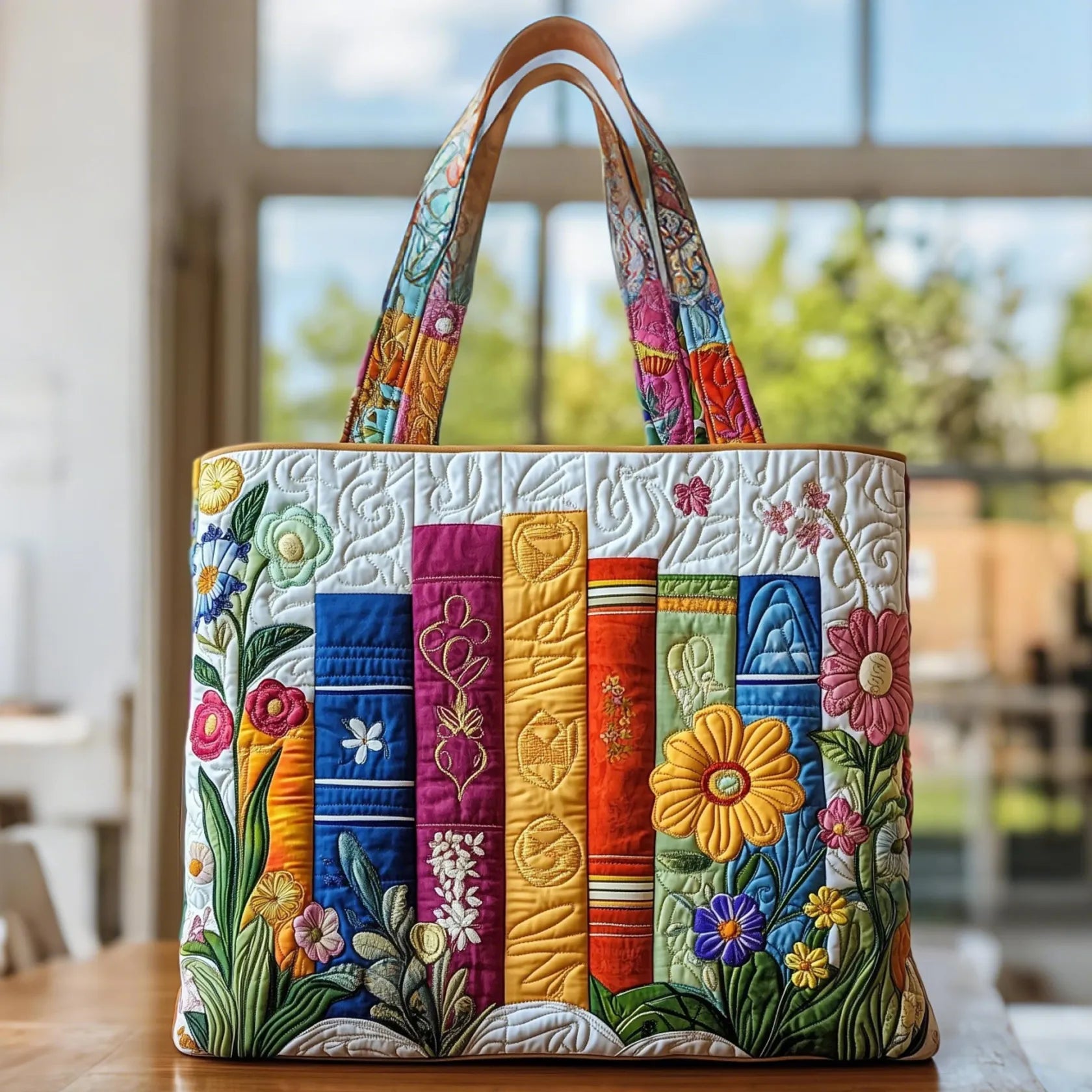 Handgefertigte Tasche - Blumenbibliothek