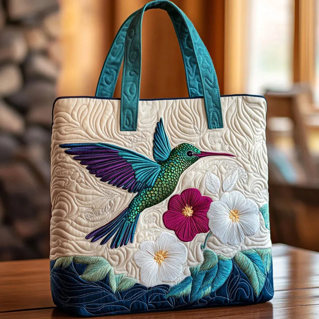 Handtasche - Kolibri und weiße Blüten