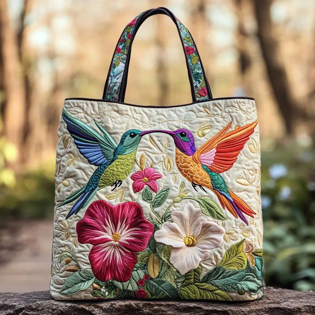 Handtasche - Kolibri und weiße Blüten