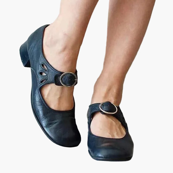 Anna - Vintage-Stil - Elegante Alltagsschuhe mit Schnalle und Blockabsatz