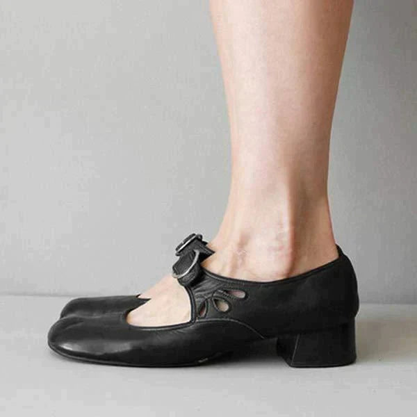 Anna - Vintage-Stil - Elegante Alltagsschuhe mit Schnalle und Blockabsatz