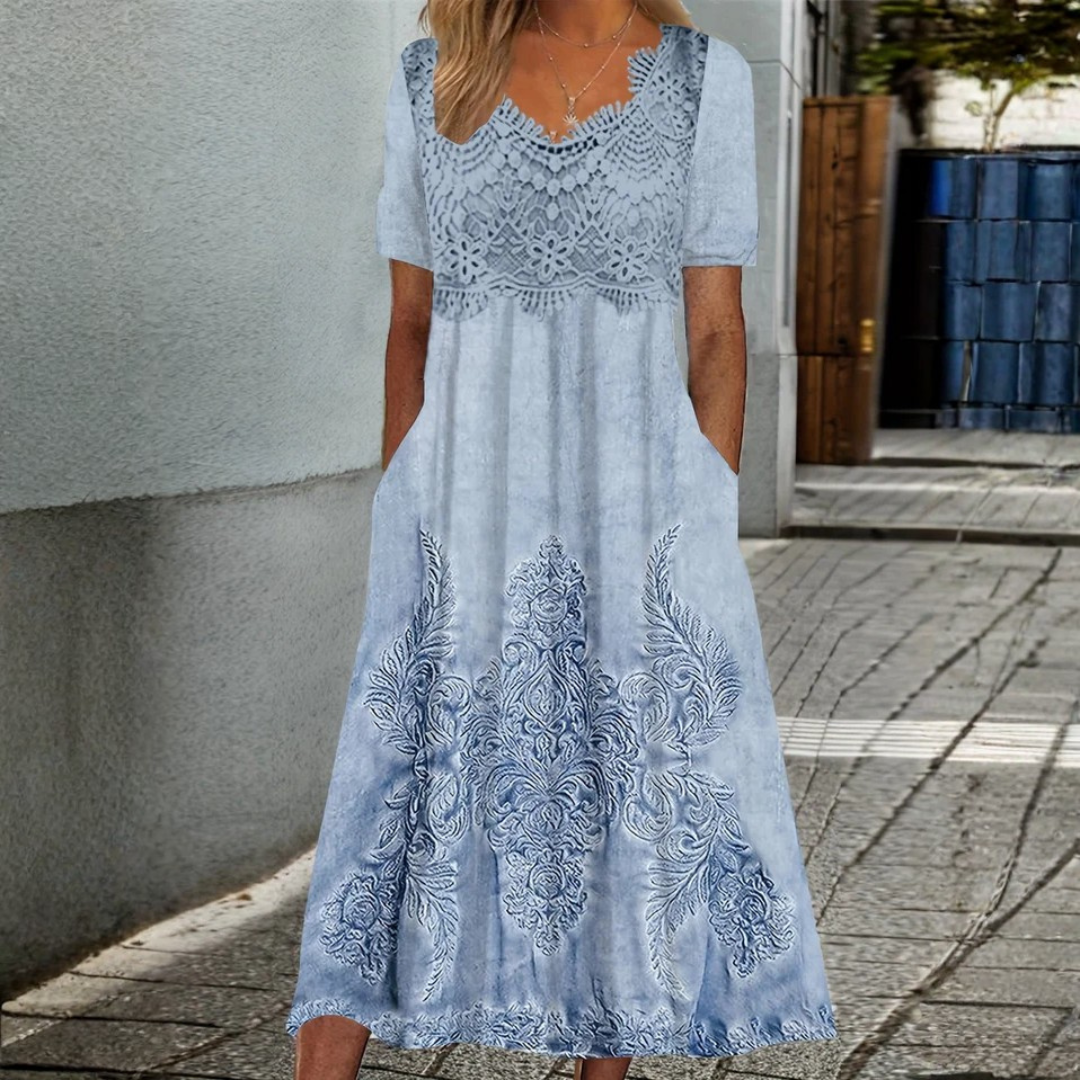 INDIGO | ELEGANTES BLUMEN-MIDI-KLEID