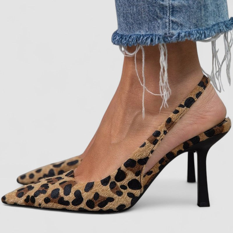 Liorina - Khakifarbene Pumps mit Leopardenmuster und spitzer Zehenpartie