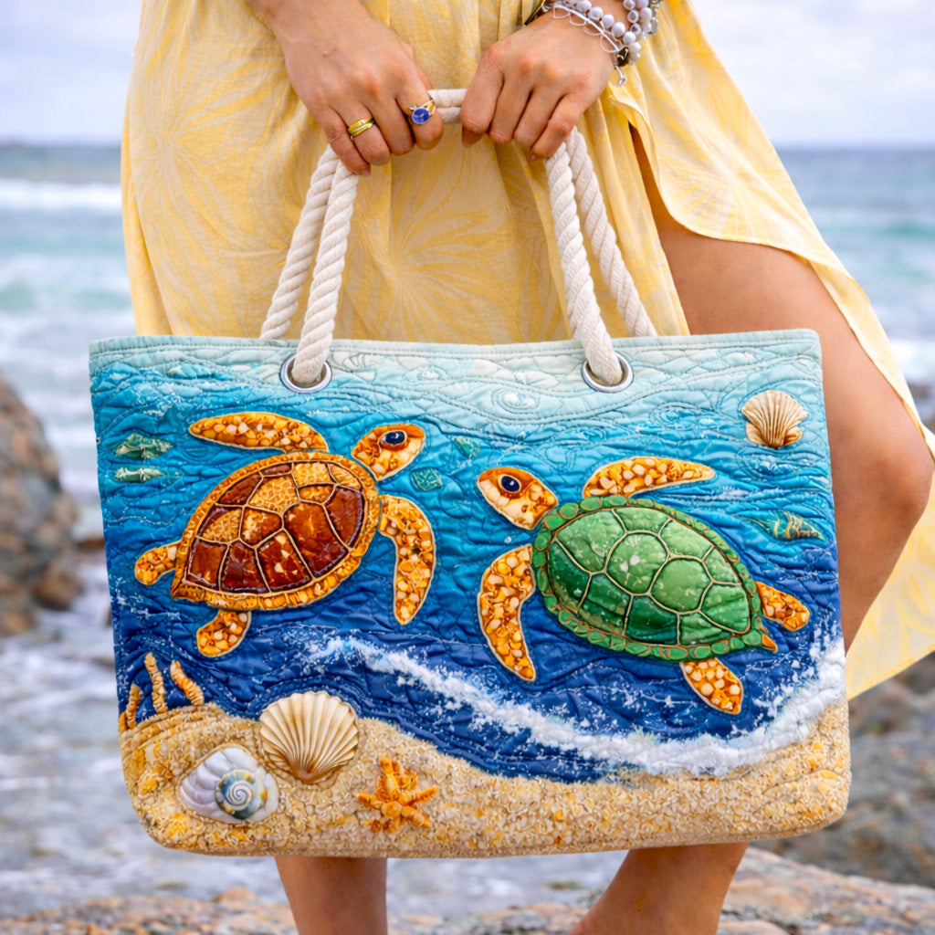 Handgefertigte Strandtasche | Tropische Schildkröte