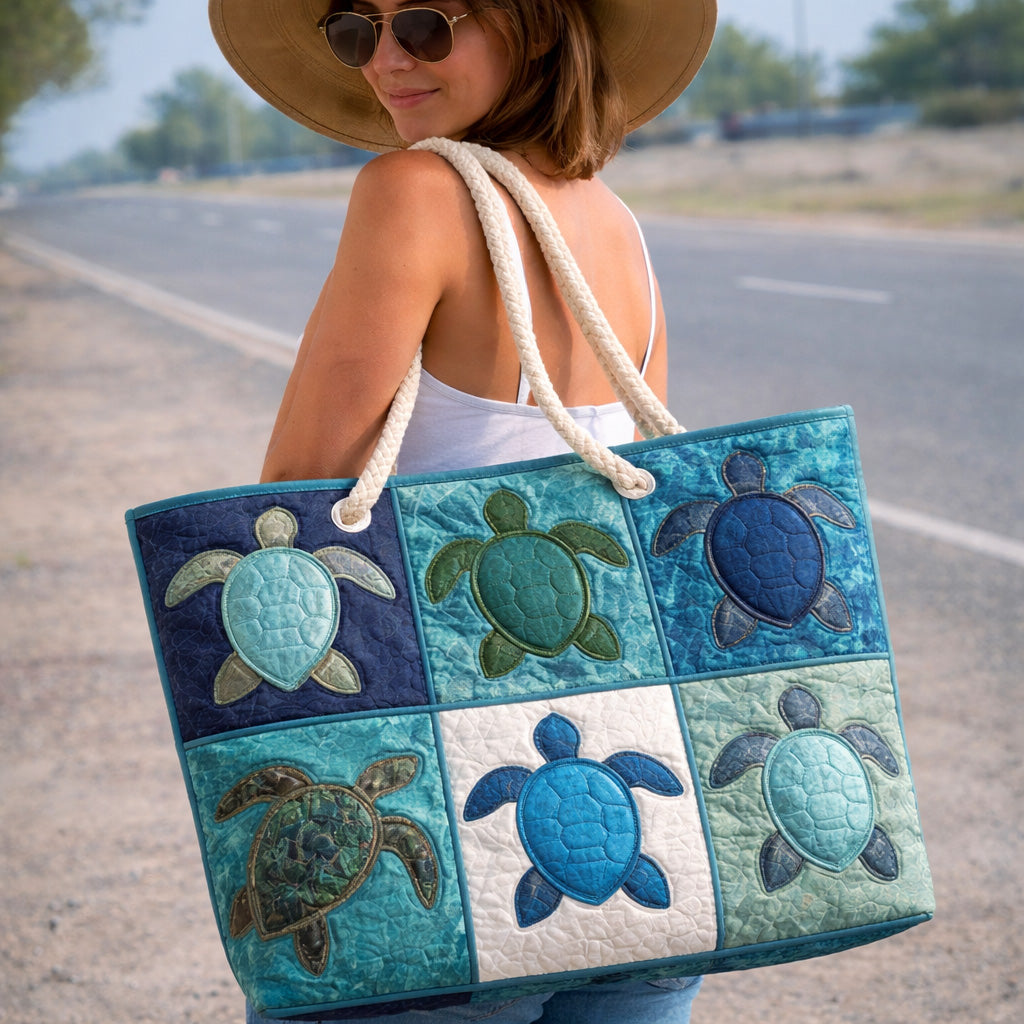 Handgefertigte Strandtasche | Blaue Schildkröte