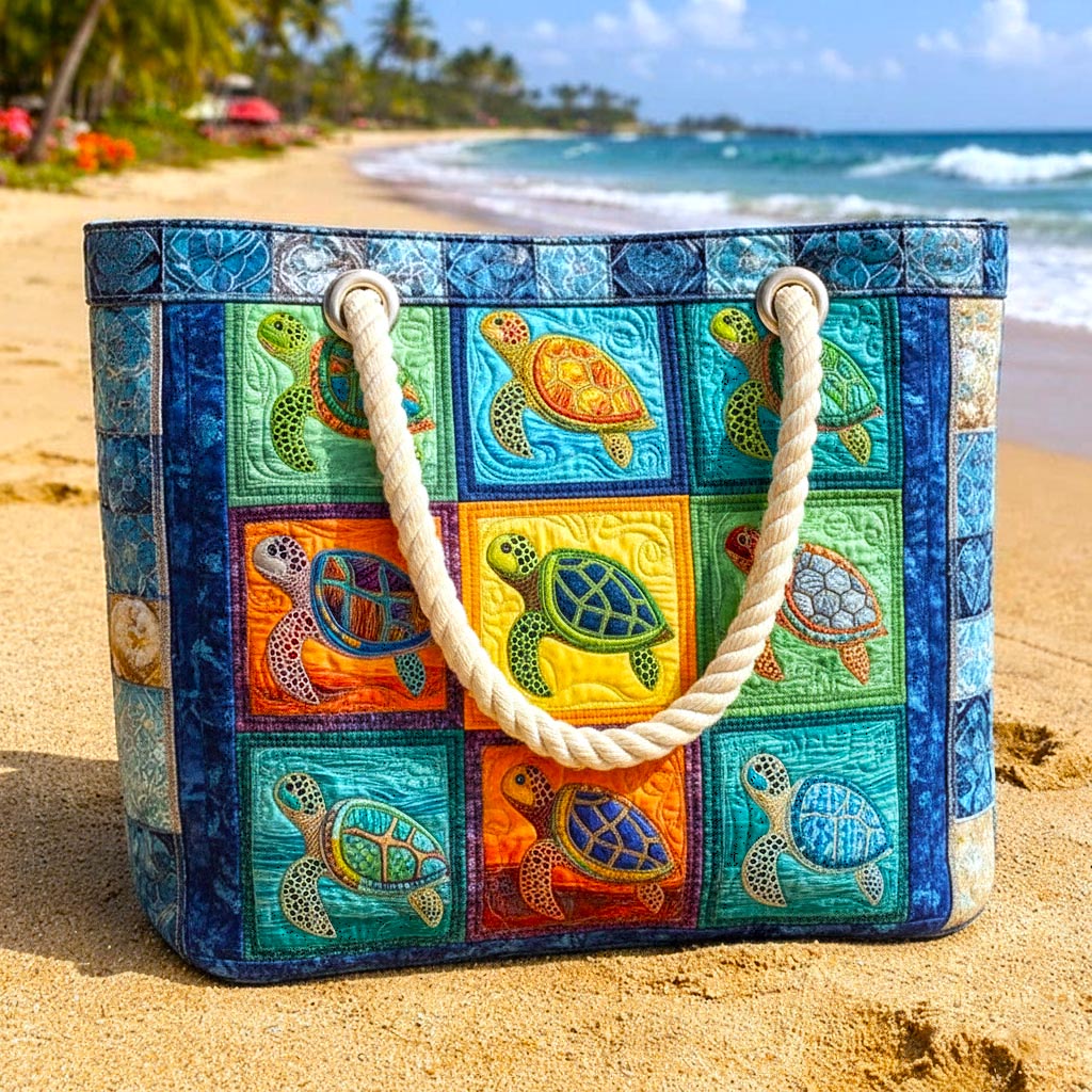 Handgefertigte Strandtasche | Ruhige Schildkröte