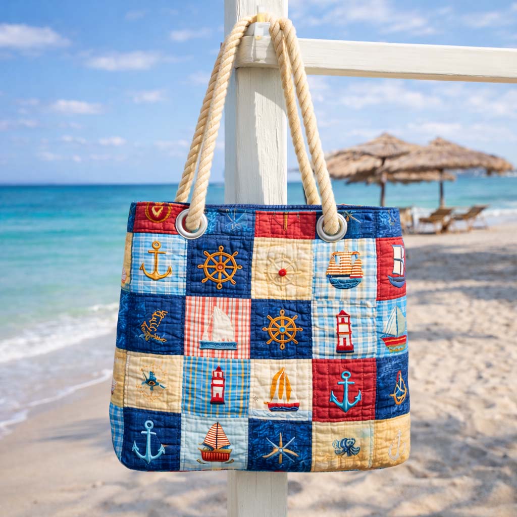 Handgefertigte Strandtasche | Maritimes Patchwork