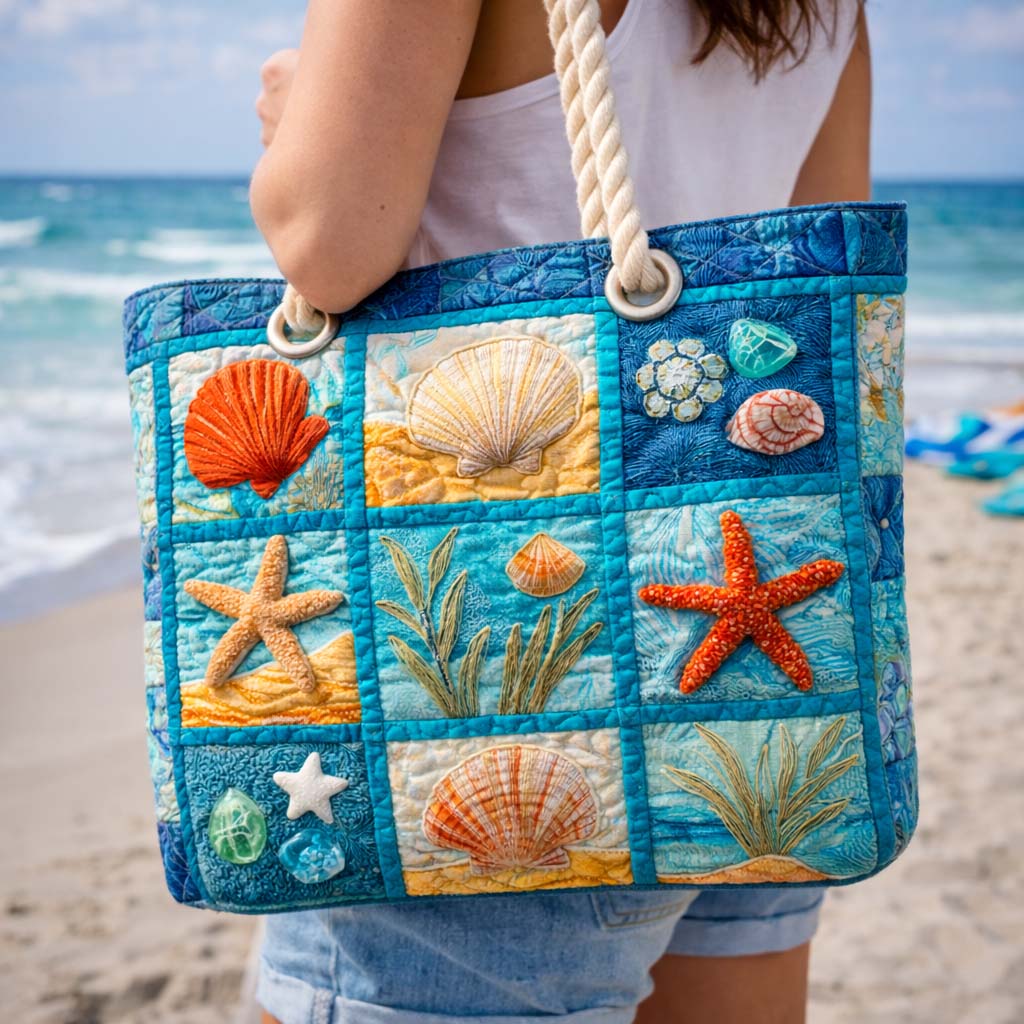 Handgefertigte Strandtasche | Muscheln in der Küstenwelt