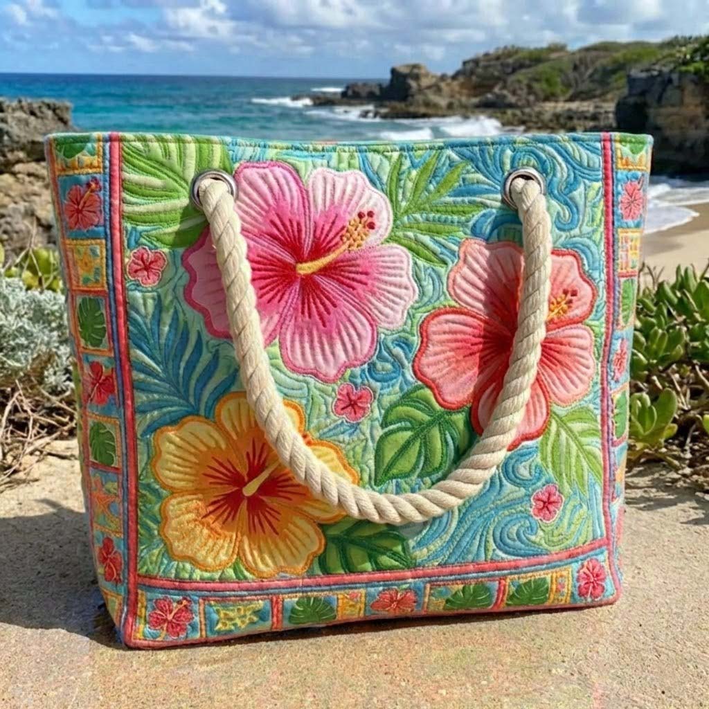 Handgefertigte Strandtasche | Tropisches Blumenmuster