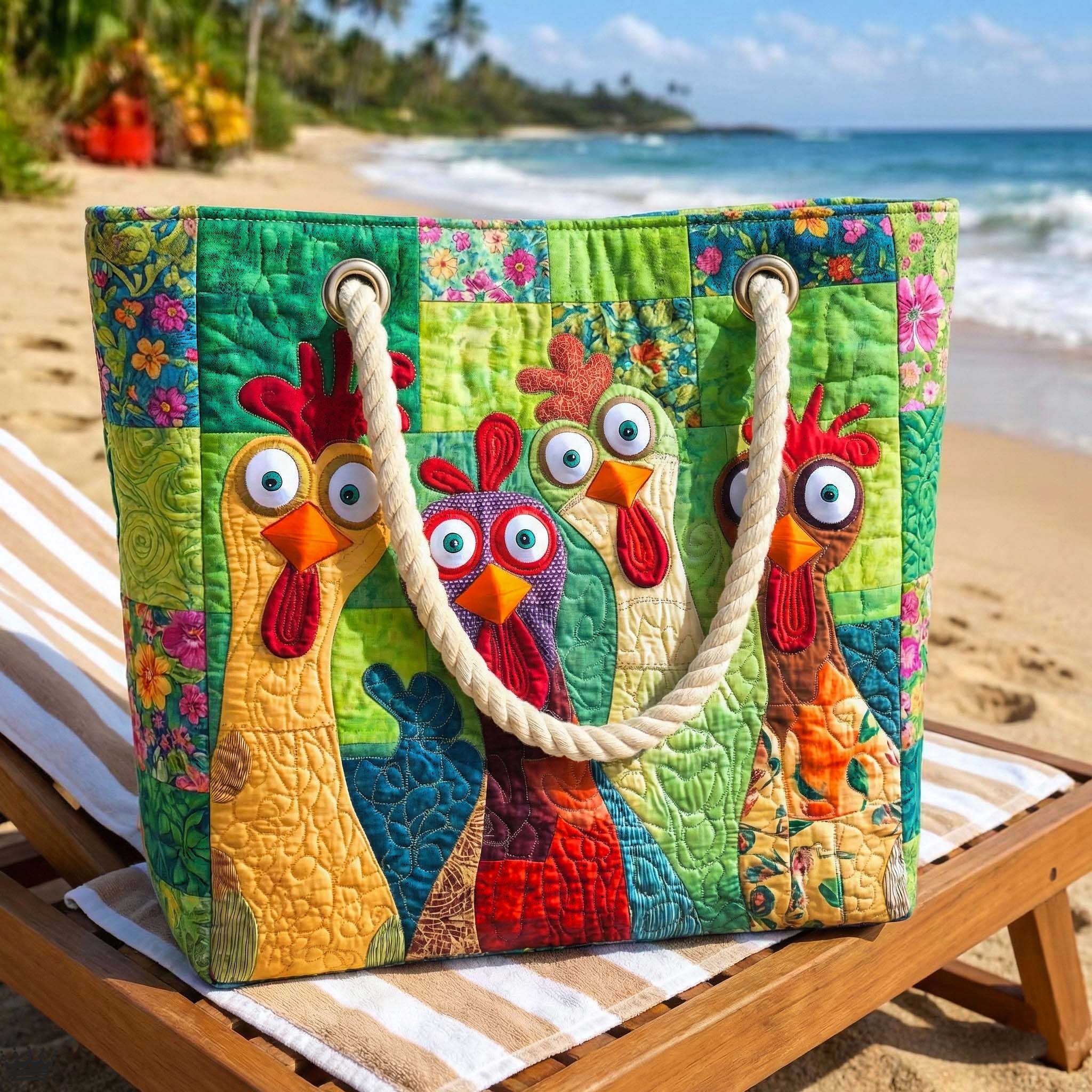Handgefertigte Strandtasche | Ausgefallenes Huhn