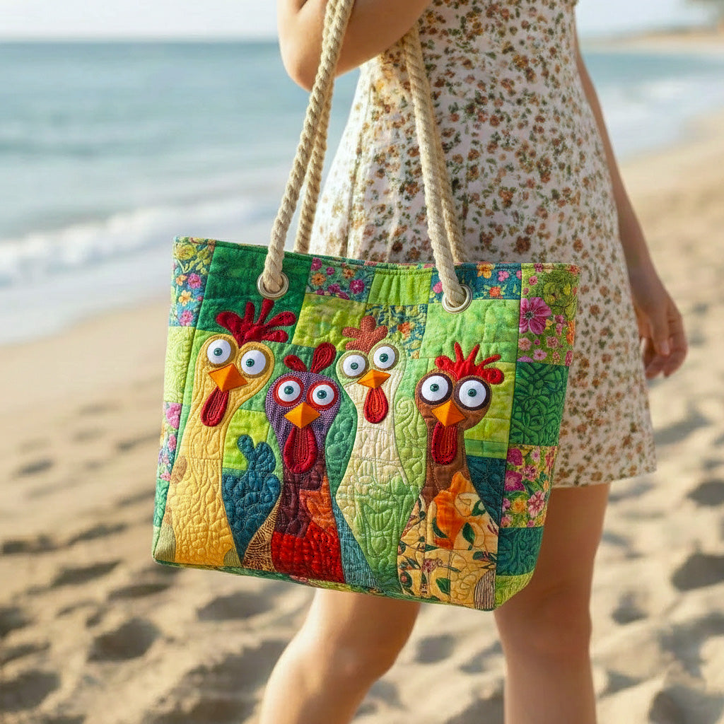 Handgefertigte Strandtasche | Ausgefallenes Huhn