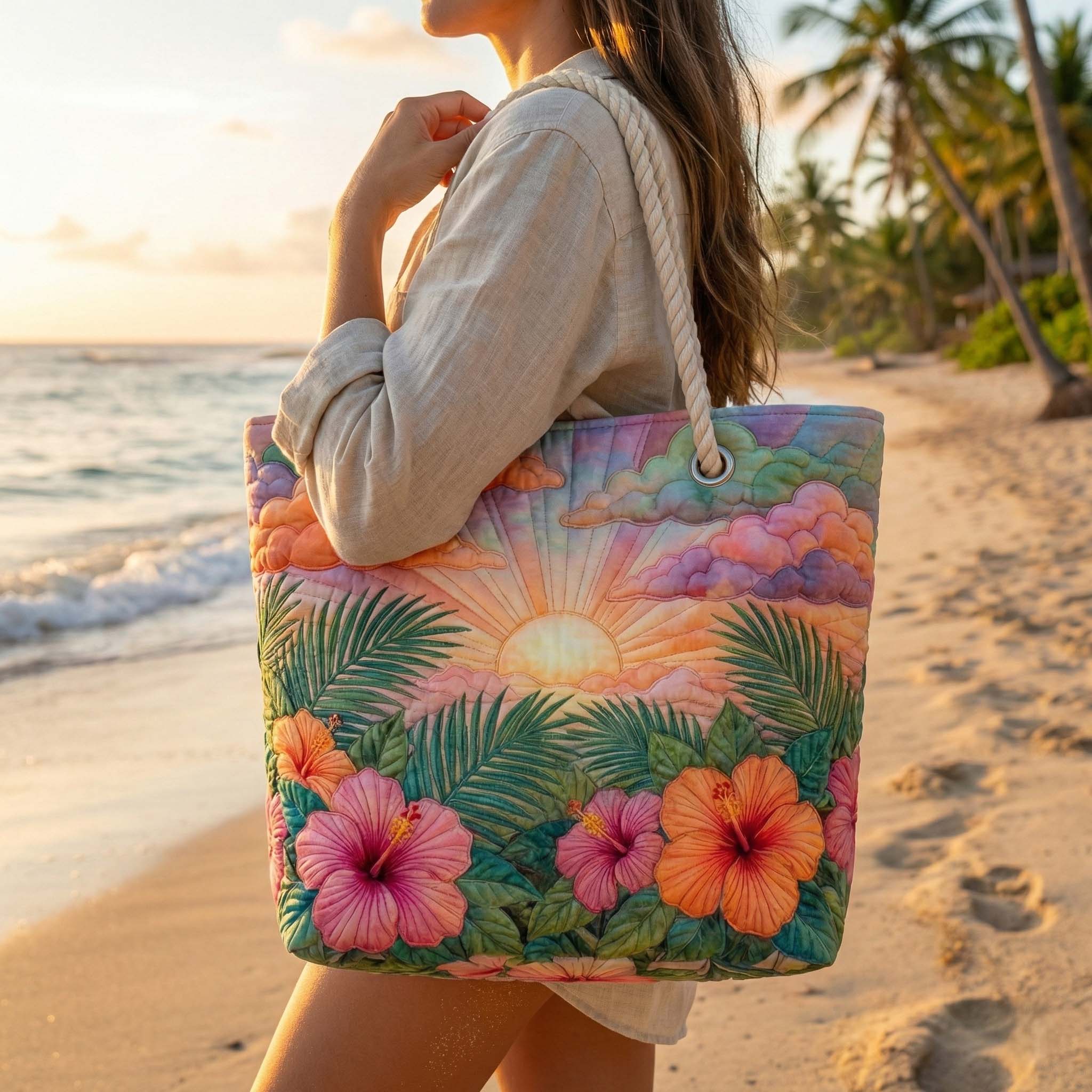 Handgefertigte Strandtasche | Tropische Morgendämmerung