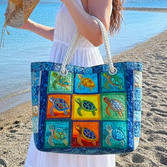 Handgefertigte Strandtasche | Ruhige Schildkröte