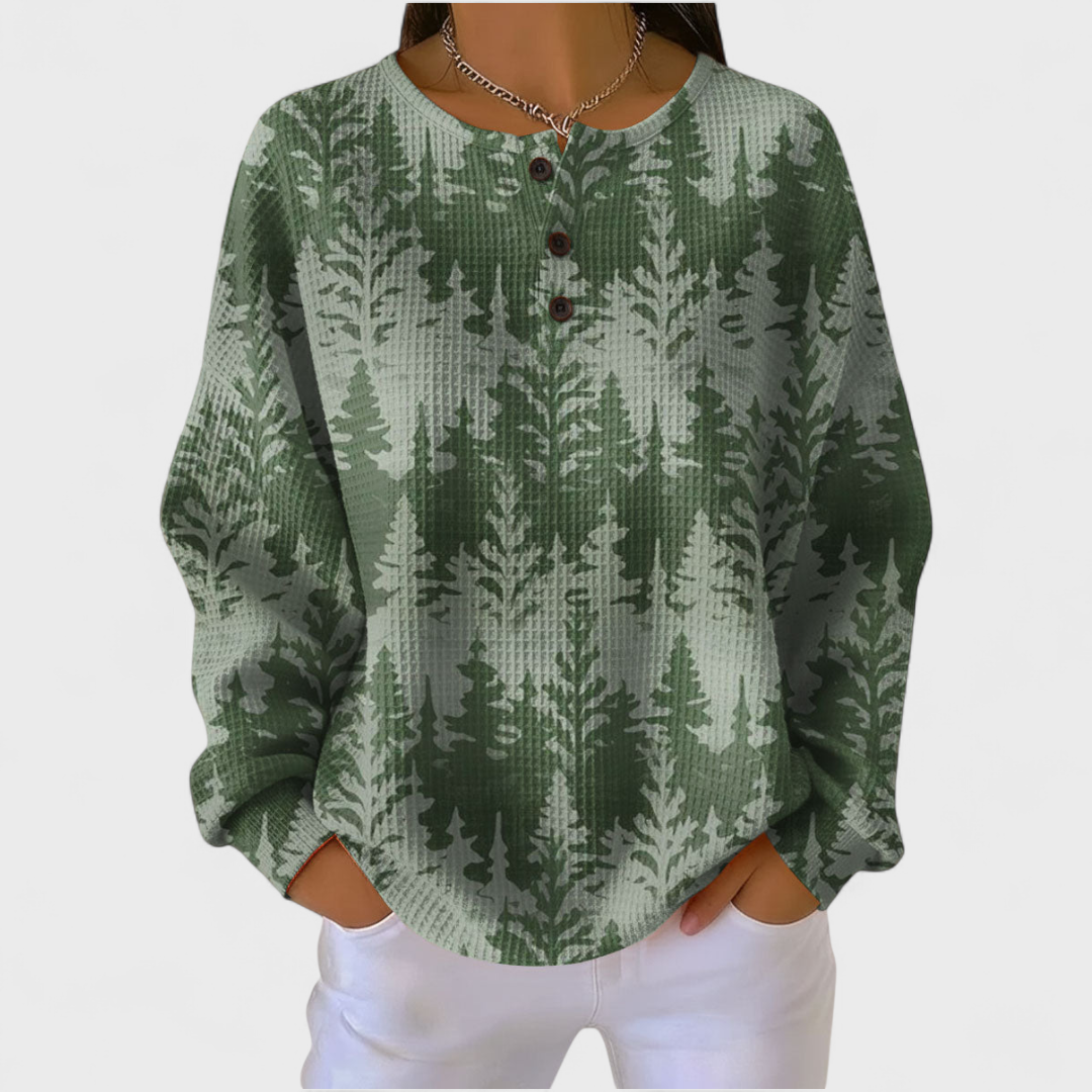 Inès - Grüner Pullover mit klassischem Tannenbaum-Muster