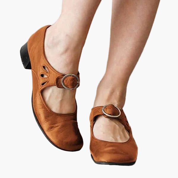 Anna - Vintage-Stil - Elegante Alltagsschuhe mit Schnalle und Blockabsatz
