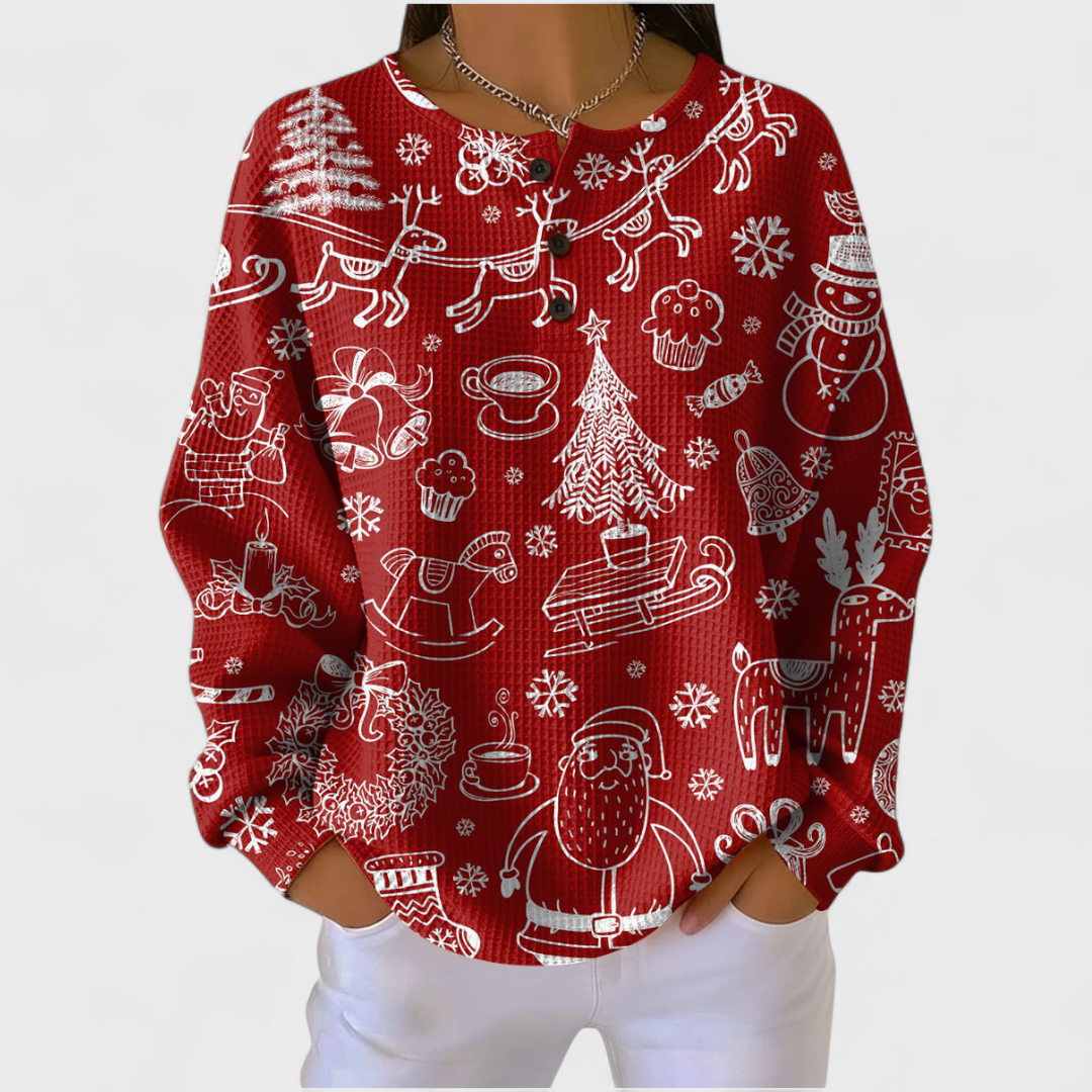 Karla - Roter Pullover mit nordischem Weihnachtsmuster