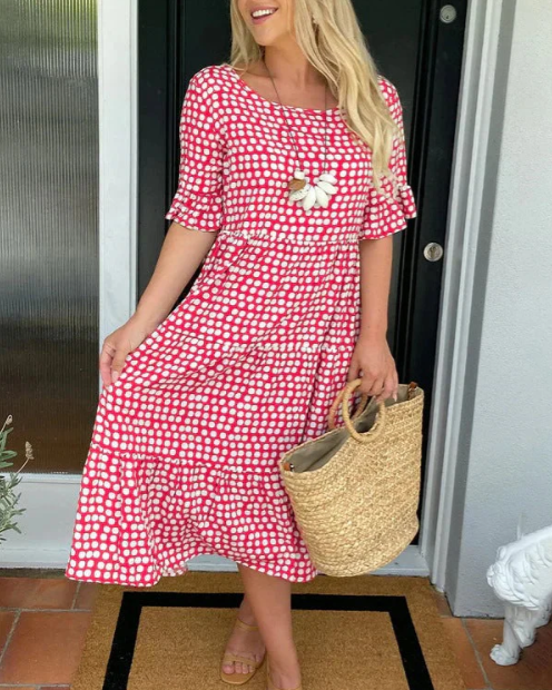 ZORA | SAND KURZÄRMLIGES MIDI-KLEID