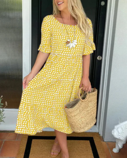 ZORA | SAND KURZÄRMLIGES MIDI-KLEID