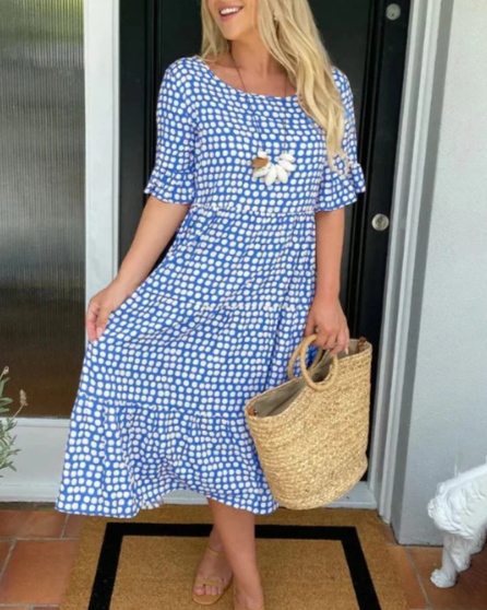 ZORA | SAND KURZÄRMLIGES MIDI-KLEID