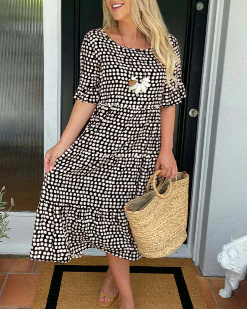 ZORA | SAND KURZÄRMLIGES MIDI-KLEID