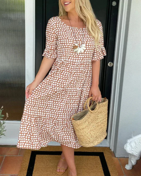 ZORA | SAND KURZÄRMLIGES MIDI-KLEID