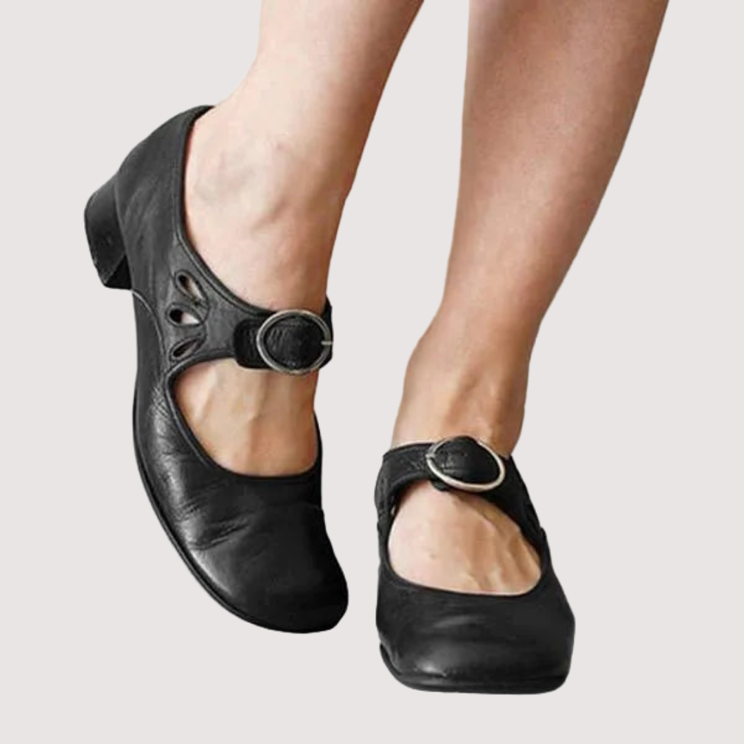 Anna - Vintage-Stil - Elegante Alltagsschuhe mit Schnalle und Blockabsatz