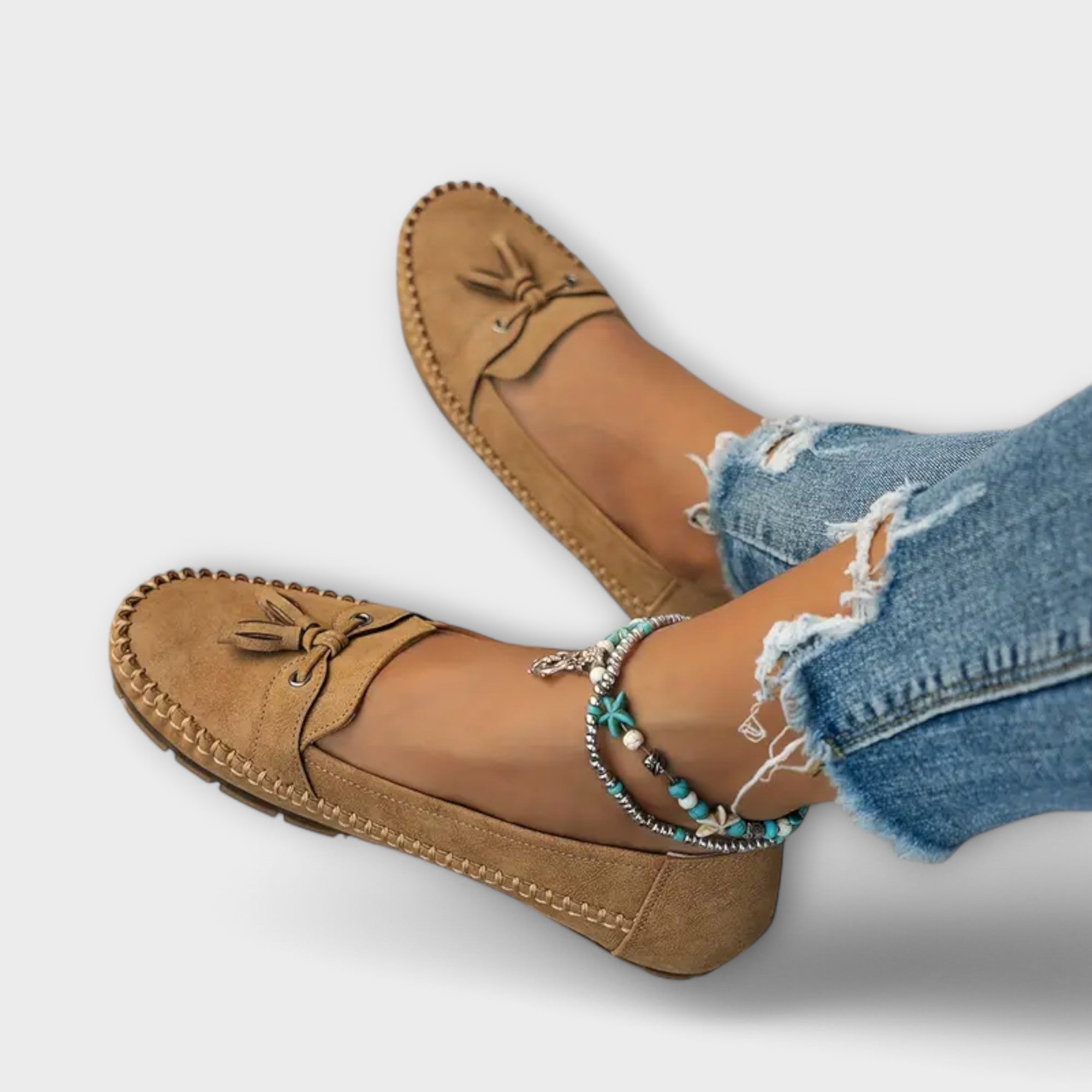 Lieselotte - Blaue Bootsmokassins mit Quasten
