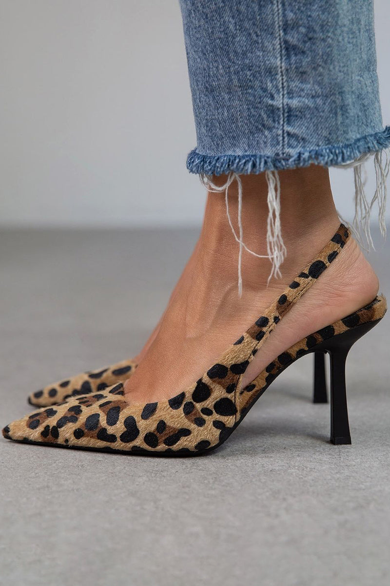 Liorina - Khakifarbene Pumps mit Leopardenmuster und spitzer Zehenpartie
