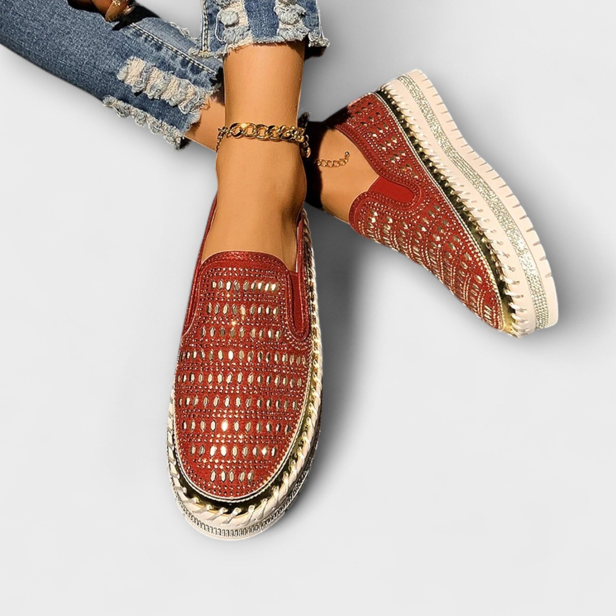 Kunigunde - Espadrille-Mokassins mit Strasssteinen